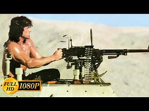 Sylvester Stallone on a tank against a colonel of the Soviet Army in a helicopter / Rambo III (1988)
