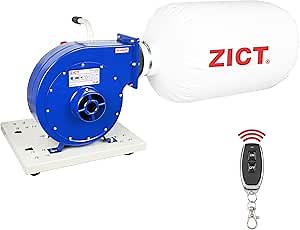 ZICT 1HP Wall-Mount Dust Collector with Remote Control and 28L Collection Bag，Dust Collectors for Woodworking Dust Collection System