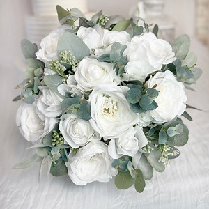 White Rose Wedding Bouquet: Eucalyptus & Hydrangea, WATERFORD Collection - Etsy