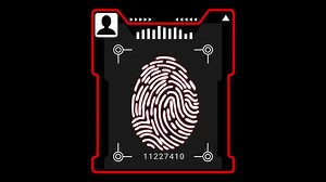 Download Digital fingerprint scan interface with user icon and ID number, red biometric sensor display. for free