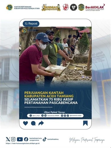 Perjuangan Kantah Kabupaten Aceh Tamiang Selamatkan 75 Ribu Arsip Pertanahan Pascabencana