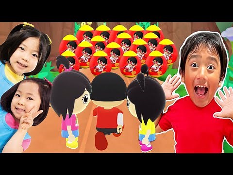 Tag with Ryan Kaji Run - Emma and Kate vs Red T-Shirt Ryan Mystery Surprise Egg Search Video