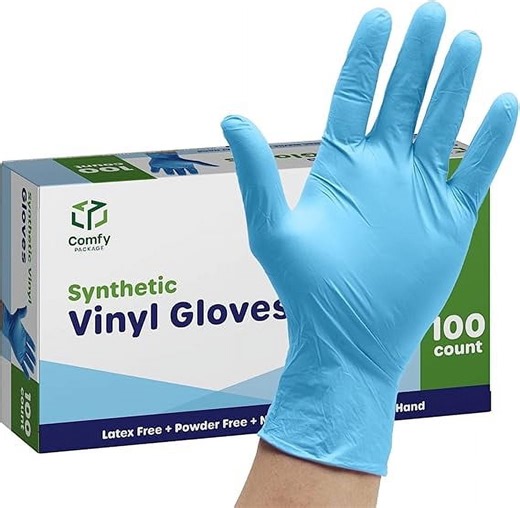 GUSTO Synthetic Vinyl Gloves Disposable Latex Free Plastic Gloves, XL 100-Pack
