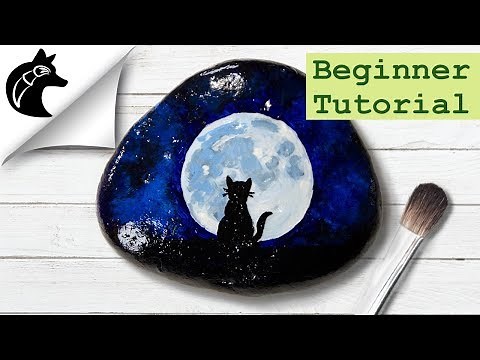 Rock Painting Tutorial For Beginners - Cat and Moon