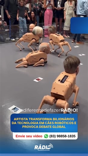 Rádio WG Notícias on Instagram: "Uma instalação artística apresentada na Art Basel Miami Beach está chamando atenção do mundo inteiro e levantando questionamentos sobre poder, tecnologia e comportamento humano. A obra, intitulada “Regular Animals”, traz cães robóticos com corpos mecânicos e rostos hiper-realistas inspirados em grandes nomes da tecnologia mundial. A proposta mistura arte digital, robótica e crítica social, criando uma experiência ao mesmo tempo curiosa e desconfortável para o púb