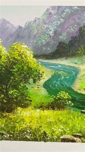 Immersive Landscape Painting | Emerald River Through the Valley #oilpainting #painting #art