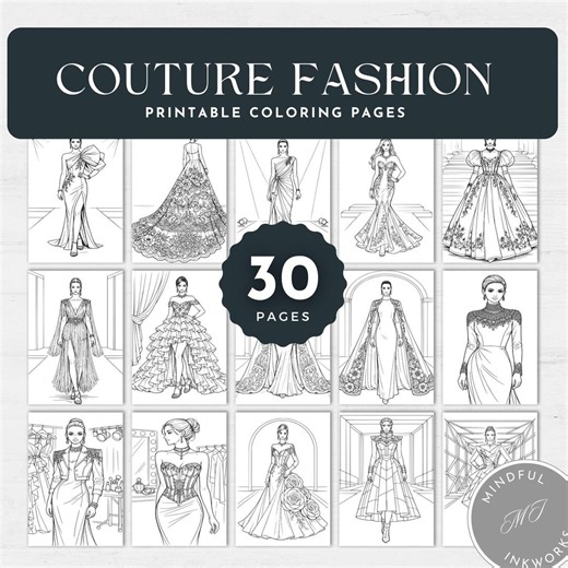 Couture Fashion Coloring Pages, Designer Inspired Illustrations, Coloring Book for Girls Digital Download - Etsy