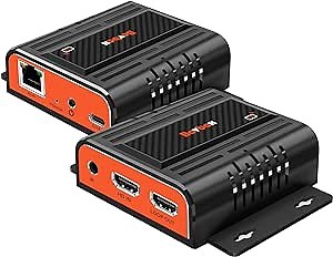 HDMI Extender UHD1080p Transmitter and Receiver Kit Over CAT6/6e/7 Cable Transmission Up to 200m/656ft, Direct 1 to 1 Extender or 1 to Many Over Gigabit Switch, HDMI Loop-Out and IR Extension