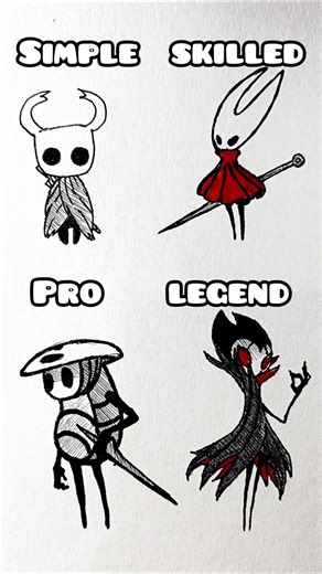 Drawing Hollow knight characters in drawing level #shorts #anime #drawing #hollowknight #fyp