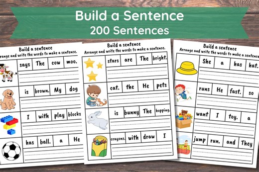200 Build the Sentence Worksheets, Printable Sentences Writing Practice Activity, Kindergarten 1st 2nd Grade ELA Worksheet, 50 Pages - Etsy UK