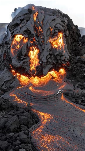 Volcano erupts strange smiling looking lava faces (AI) | Girly Panda