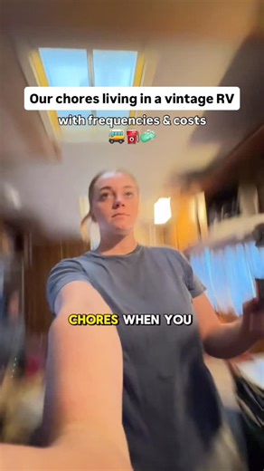 Our chores while living in a 1977 RV 🚌⛽️🧼 Of course, there is some overlap with household chores, but there are definitely a few unique tasks we have to do while living on the road. Still, having a 23ft long living space is much faster to clean than a one-bedroom apartment 😅 and a lot faster to get messy too 🥲 #rvlivingfulltime #vintagerv #vanlifediaries #rvlifestyle | The Detour Duo