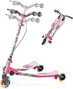 Wiggle Scooter for Kids Ages 3-5, Kids Scooter with 3 LED Light-Up Wheels, Foldable Adjustable Height Wiggle Scooter for Boys and Girls up to 110 lb