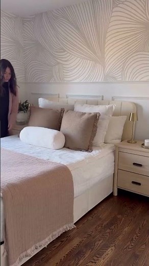 Bedroom Makeover with Beige Abstract Line Wallpaper #everwallpaper