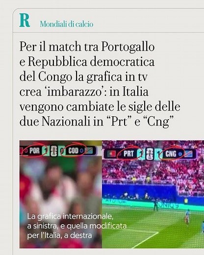 Portogallo-Congo, la GRAFICA in tv crea imbarazzo, in Italia viene cambiata