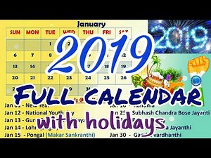 2019 full calendar with holidays/ 2019 calendar/ 2019 festivals list/ 2019 public holidays