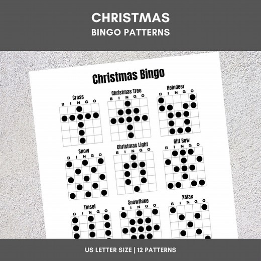 Printable Bingo Patterns | Christmas Bingo | 12 Fun Patterns | Party, Event, Classroom, Fundraiser, Family, Tournament, Game Board - Etsy