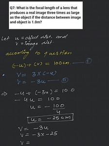What is the focal length of a lens that produces a real image t... | Filo