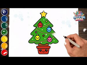 How to Draw a Cute Christmas Tree 🎄- Easy Kawaii Holiday Drawing Tutorial for Kids