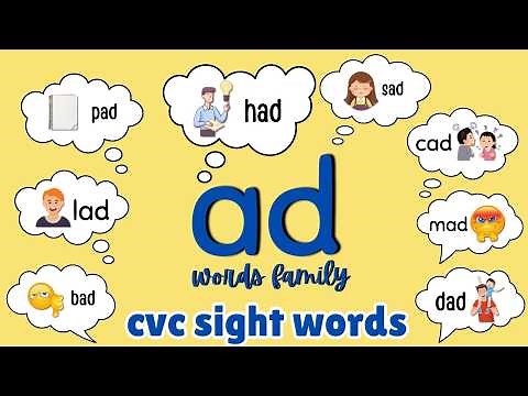 Ad Word Family | CVC Words | ( ad: bad, dad, had, lad, mad, pad, sad, cad) l Teacher Hena