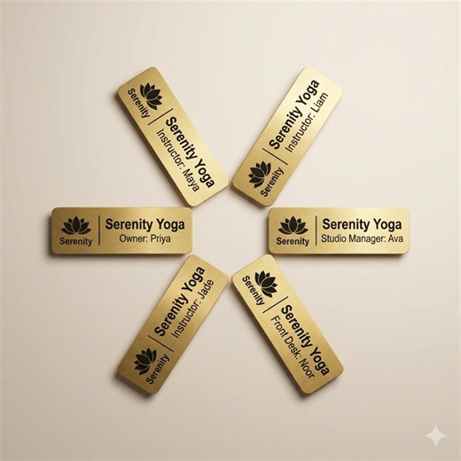 Custom Gold Name Tags With Logo, Personalized Magnetic Name Badges for Staff, Engraved Employee Name Plates for Yoga Studio & Business - Etsy