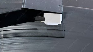 Vintage record player turntable close up playing a 33 record background