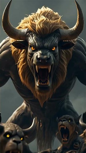 Bull and lion hybrid #hybridanimals #animalfusion #viral #seacreatures #bull #lion #ai #shorts