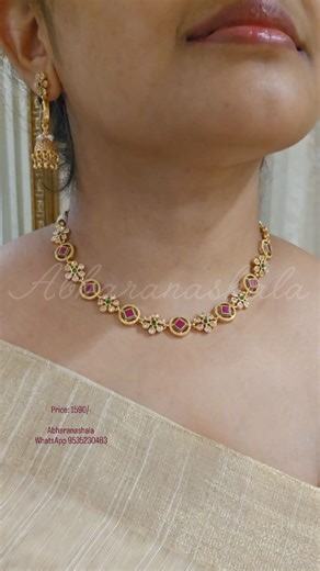 Abharanashala™ | Gold finish zircon stone elegant Ruby pink and Green woth clear stones enamel design set Enamel collection ✨ @abharanashala Swipe left for... | Instagram