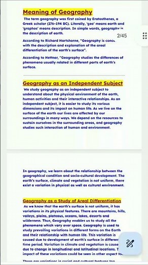 Class 11 Geography Chapter 1 | Geography as a Discipline | Notes | CBSE 2025| NCERT 2025