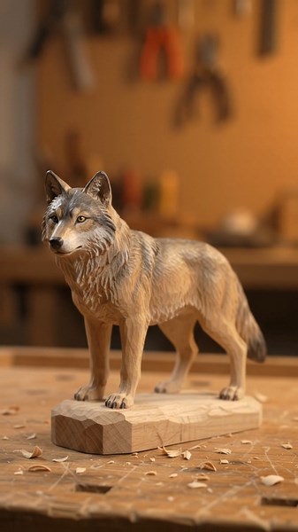 Carving a Miniature Wolf From Wood 🪵✨ #trendingshorts #viralvideo #wolfcraft