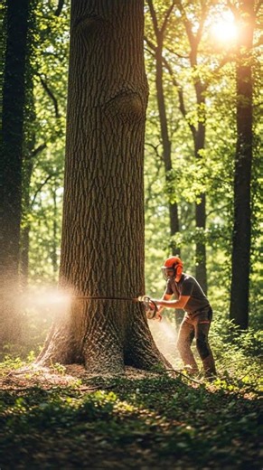 wood cutter cutting old large tree in forest with machine #treetrimming#treeexperts #woodscraft#tree