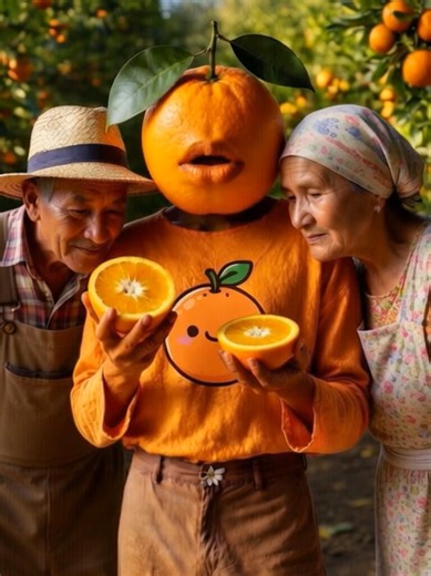 🍊😍 みかん家族が畑で登場！ オレンジが人間の顔になって、おじいちゃんとおばあちゃんに囲まれてにこにこ… Tシャツのみかんイラストと本物のギャップが最高すぎて、この甘くてほっこり癒し空間にずっといたい😭💛 Orange Family Portrait in Orchard Chubby orange-headed baby with grandpa & grandma in a sunny orchard, wearing a cute orange T-shirt, holding sliced oranges with sparkling eyes amid blooming trees and golden sunset. Ultimate heartwarming-yet-surreal kawaii AI art—save if your heart gets citrus-sweet! 🧚‍♀️ #みかん家族 #フルーツ妖精 #AIart #kawaii #癒し #cute #orange #fairy #和風癒し #果物家族 #ショート