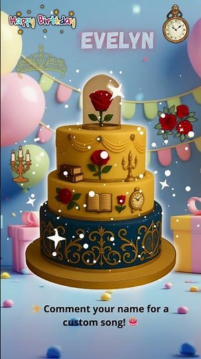 Evelyn Birthday Song with Beauty & Beast Colors Cake | 2025 Princess Party Song