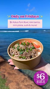 569 reactions · 24 shares | $6 Eats only on Fridays! Get Foodland favorites like Kalua Pork Bowl, mini bento, mini plate, sushi and more for just $6 all day, every Friday. Plus, find $6 deals throughout the store. Click to learn more. | Foodland - Hawaii | Facebook