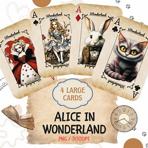 Alice in Wonderland Vintage Playing Cards, Print for Framing, High Resolution 300DPI, Queen of Hearts, Cheshire Cat, White Rabbit, Alice Art - Etsy