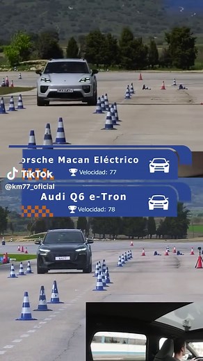 ⚡ Audi Q6 e-tron vs Porsche Macan Eléctrico Dos SUV premium, cero emisiones y un duelo muy igualado. El Q6 e-tron sorprende por su rapidez en eslalon y un paso por esquiva de 78 km/h. En modo Dynamic saca su mejor cara, con reacciones seguras y estables. El Macan eléctrico se queda en 77 km/h, pero transmite más. Dirección más directa, más agilidad en cambios de apoyo y una sensación general más deportiva. Uno corre más, el otro se siente mejor al volante. ¿Cuál elegirías tú? #AudiQ6etron #Porsc