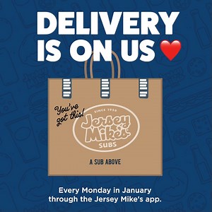 You deserve this ❤️. ️ Delivery is free through the Jersey Mike’s app today, 1/22, and every Monday in January. Where delivery is available. | Jersey Mike's Subs