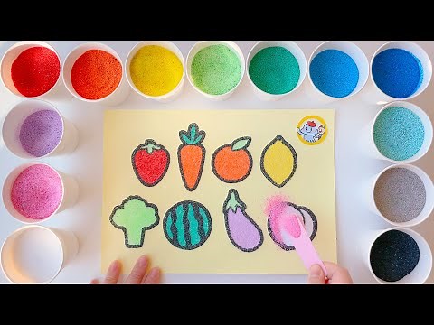 How to Draw & Sand Coloring Various Fruits and Vegetables for Kids, Toddlers, Sand Painting art