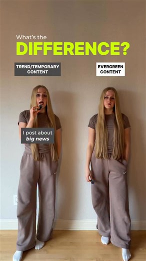 Trend/Temporary Content vs. Evergreen Content. Follow for more social media marketing education. | Personal Brand Launch