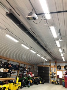Radiant tube heater installed in garage