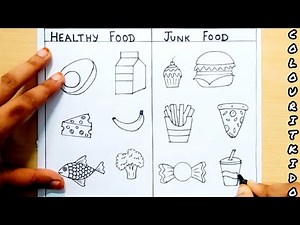 Healthy food and junk food Drawing | Junk food Drawing | Healthy food Drawing easy