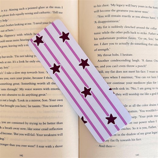 Star Pattern Bookmark, Pink Stripe Bookmark, Y2K Aesthetic Bookmark, Cute Reader Gift, Minimal Book Lover Accessory, Retro Star Design - Etsy
