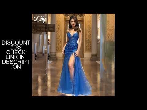 Lily Blue Elegant Prom Dress Sweetheart Backless Party Dresses Shiny Sequins Side High Split Prom Go