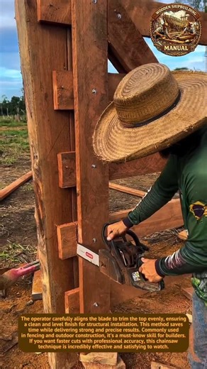 Fast Wood Post Cutting Trick with Chainsaw Precision!a