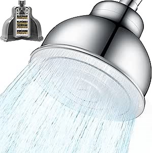 SonTiy Filtered Shower Head, Metal Shower Head with Shower Filter, Adjustable Hard Water Filter Shower Head, 6 Inch Wide Rain Spray Water Softener Shower Head, Luxury Fixed Showerhead, Chrome