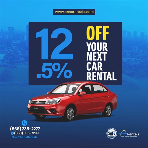 106 reactions · 6 comments | No need to worry, we got it covered. 12.5% off on all Short Term Rentals. Book today offer ends November 18th, 2025! Call: (868) 235-2277, Whatsapp: 395-7299 www.ansarentals.com | ANSA Rentals | Facebook