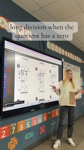 As we keep practicing, we will move to three and four number dividends. This lesson will be very useful when that time comes and the zero is in the middle of the quotient. #MissPayne #4thgrade #elementaryteacher #teacher #teacherteaching #mathlesson #division #longdivision #divisionmathlesson #prometheanboard #explaineverythingapp #standardalgorithm #dividend #divisor #quotient #envisionmath #savvas #tpt #quotientwithazero