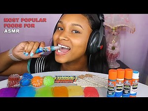 MOST POPULAR FOOD FOR ASMR PART 3 EDIBLE GLUE CRAYONS PAPER +ALOE VERA ICE NO TALKING 먹방 QUEEN BEAST