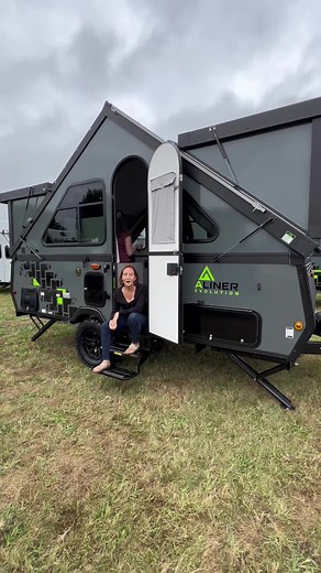 Can you believe all those people fit in a camper that’s garageable!? #aframecamper #alinercamper #popuptrailer #foldingcamper #tinycamper #rvtour #rvlife #rv #traveltrailer #camping