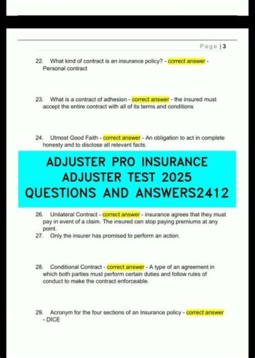ADJUSTER PRO INSURANCE ADJUSTER TEST 2025 QUESTIONS AND ANSWERS2412 video